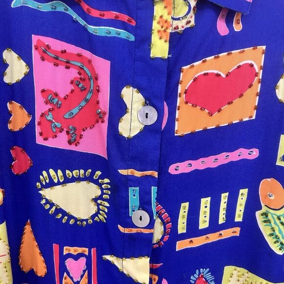 VTG 90s Paradiso Blue Colorful Quirky Hawaiian Shirt Artsy Beach Dopamine Sz 3X - Picture 7 of 10